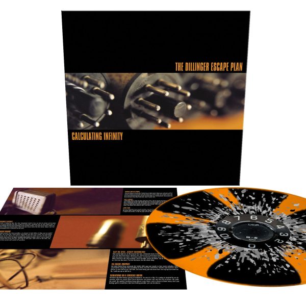 THE DILLINGER ESCAPE PLAN  CALCULATING INFINITY REISSUE  NEON ORANGE WITH BLACK PINWHEELS AND BLACK METALLIC SILVER AND GREY SPLATTER LP – LIMITED TO 555 Sale