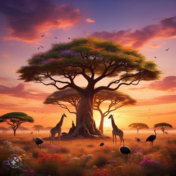AFRICAN SUNSET Landscape Giraffe Lion - jpg 300dpi For Cheap